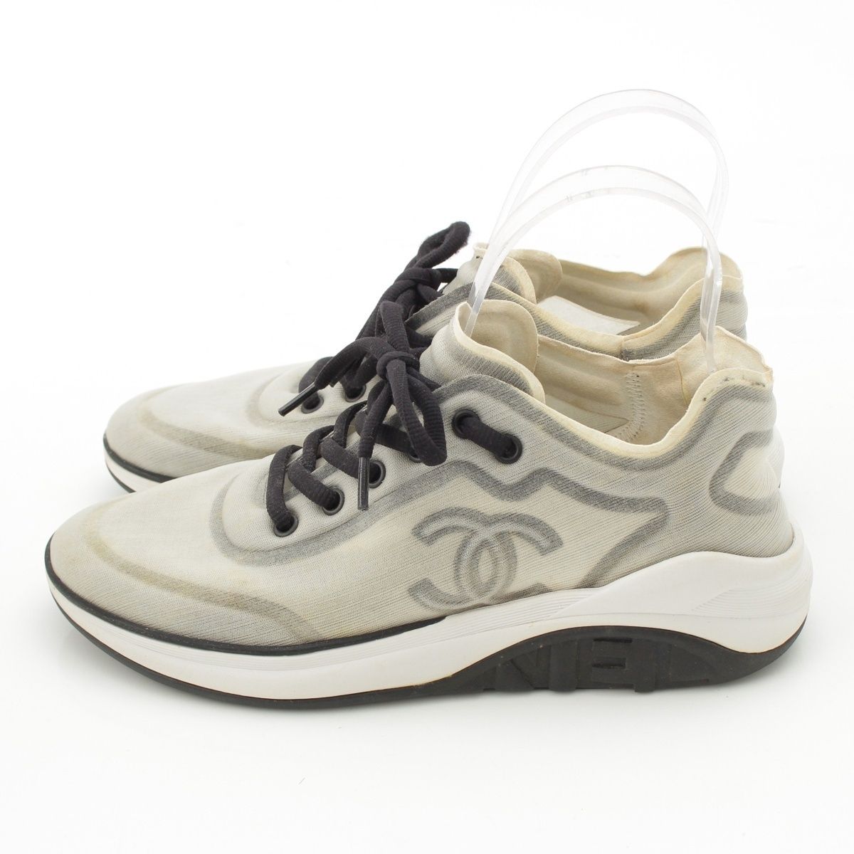 Chanel Fabric CC Logo Mesh Low-Top Sneakers Gray — view 3