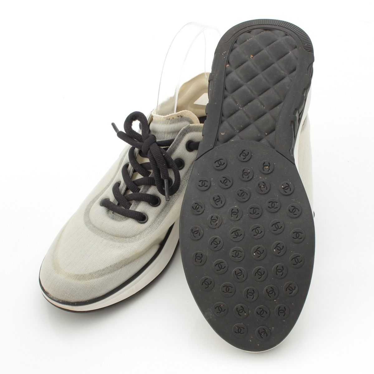 Chanel Fabric CC Logo Mesh Low-Top Sneakers Gray — view 6