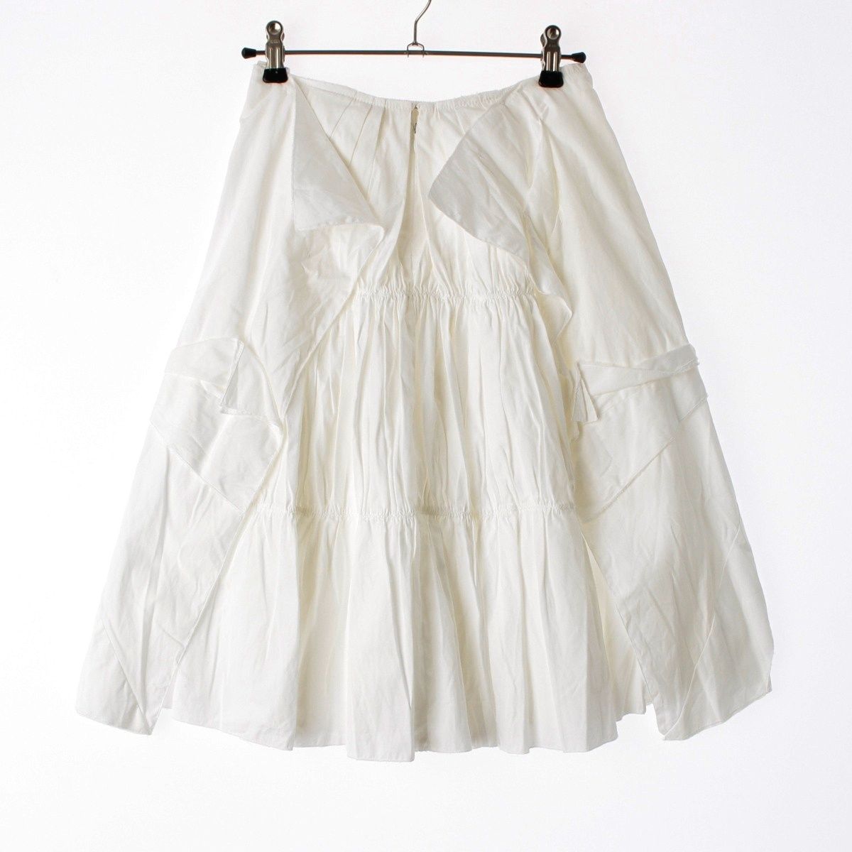 Prada Cotton Gathered Asymmetric Skirt Flare White 38 — view 2