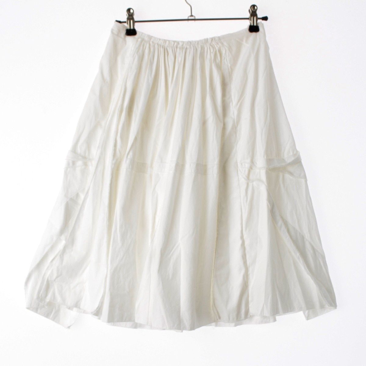 Prada Cotton Gathered Asymmetric Skirt Flare White 38