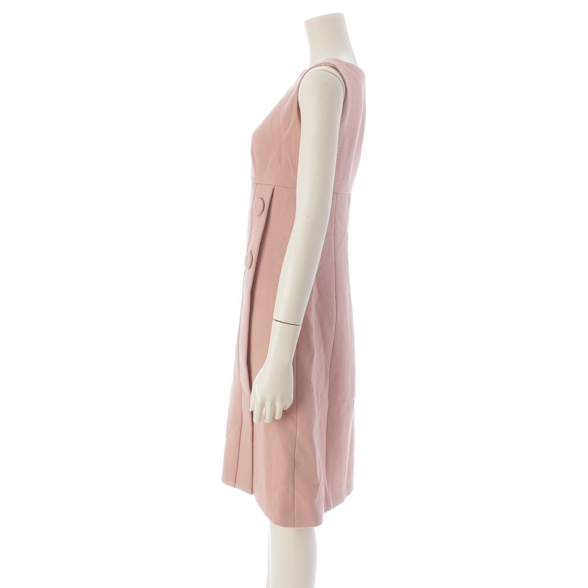 Prada Virgin Wool Cupro Silk Button Sleeveless Dress Pink 38 — view 3