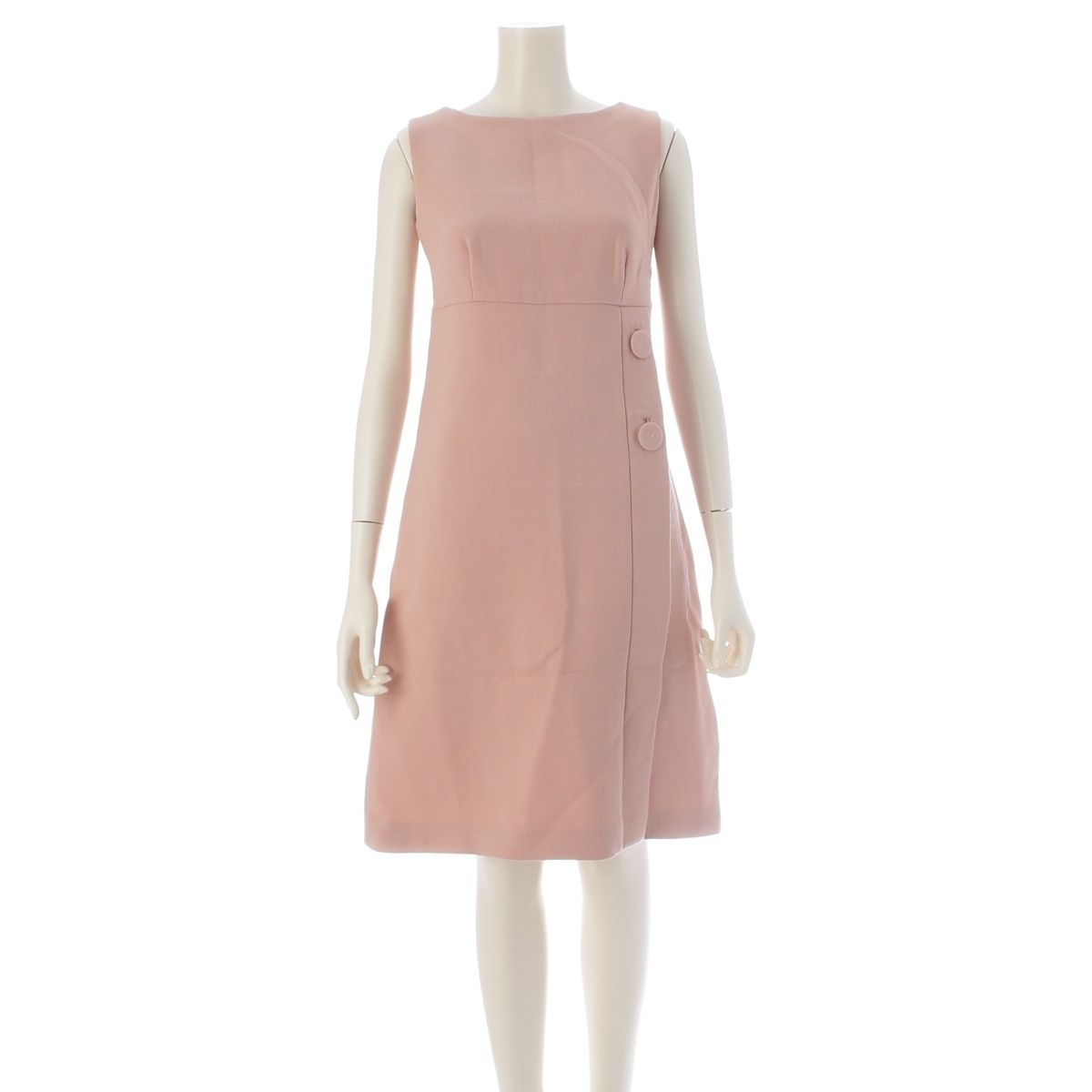 Prada Virgin Wool Cupro Silk Button Sleeveless Dress Pink 38