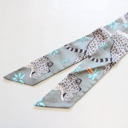 Hermes Twilly Leopard Silk 100% Blue Gray Scarf — view 6