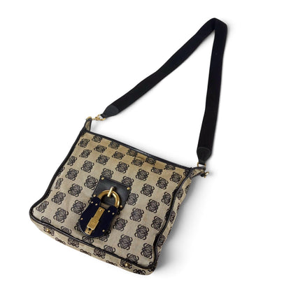 Loewe Repeat Anagram Canvas Cross Big Padlock Logo Navy Crossbody