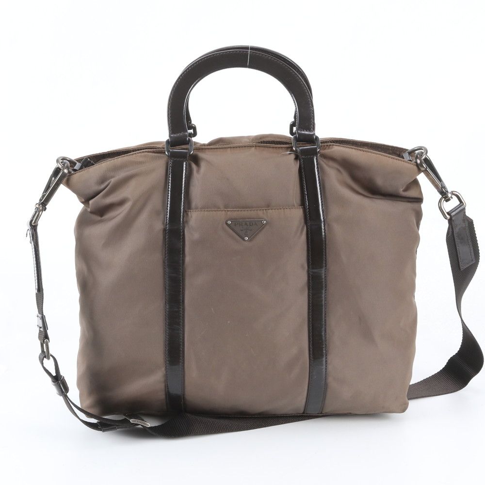 Prada Tessuto Nylon Triangle Logo Leather 2-Way Shoulder Bag Crossbody