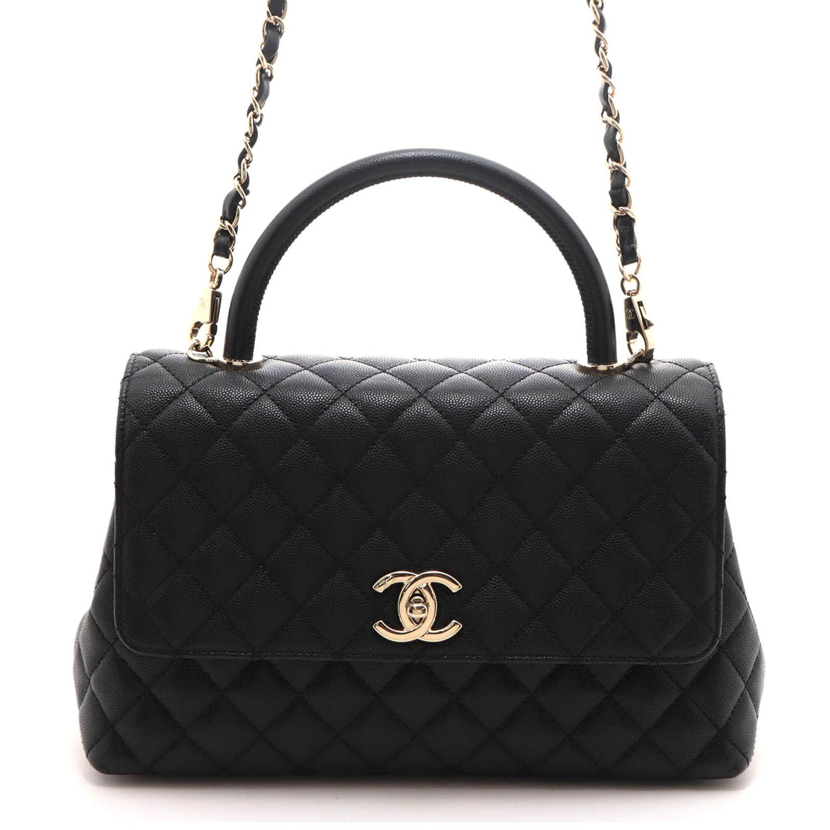 Chanel Coco Handle 29 Black Gold Caviar 2-Way Shoulder Bag