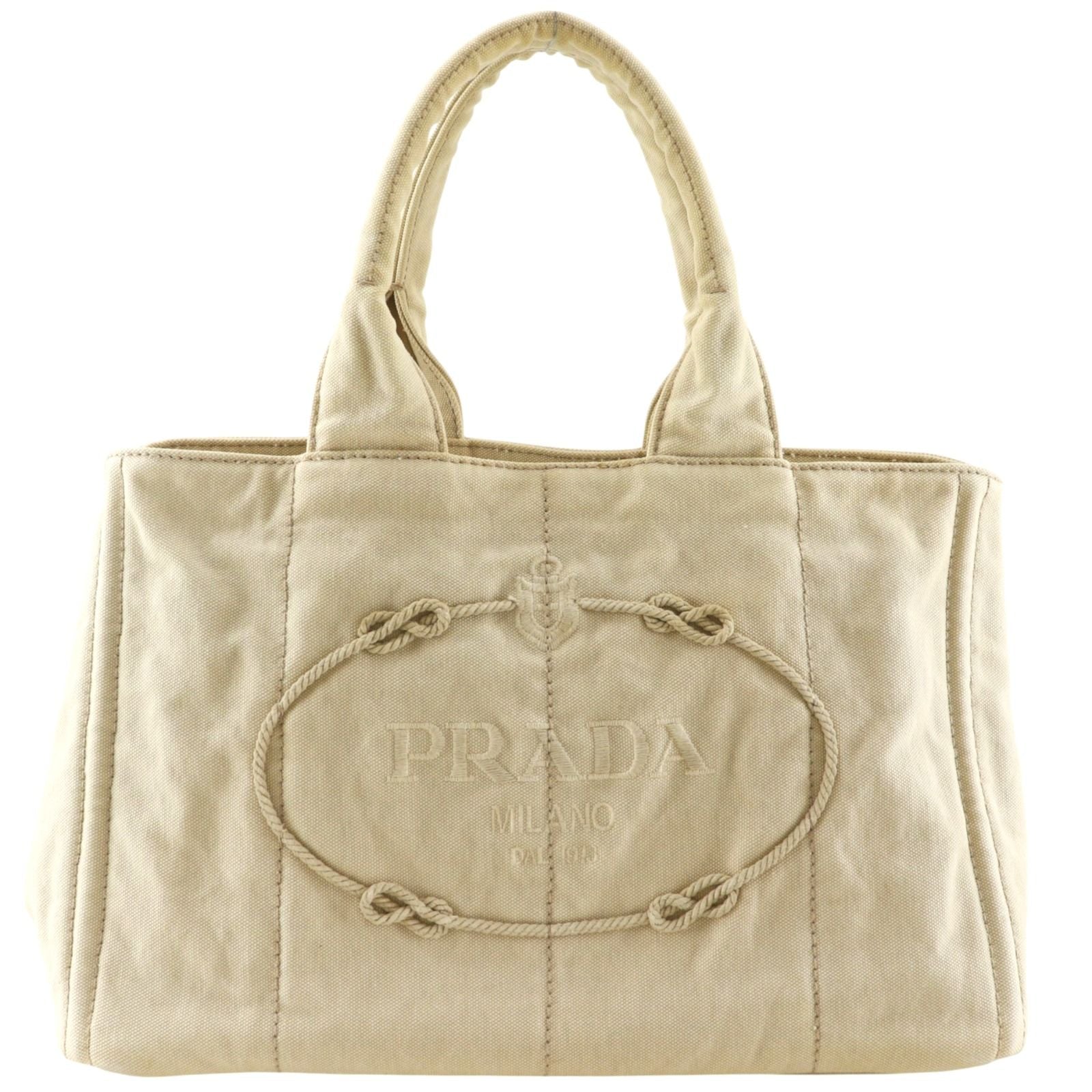 Prada Canapa Tote Bag M Canvas Beige