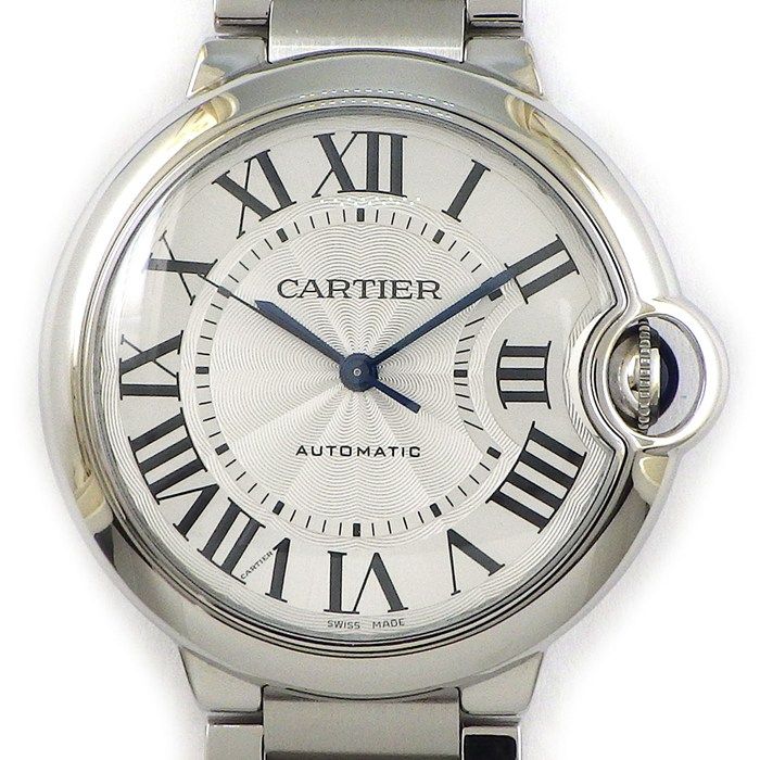Cartier Watch Ballon Bleu MM Silver Guilloche Dial Roman Index SS Automatic