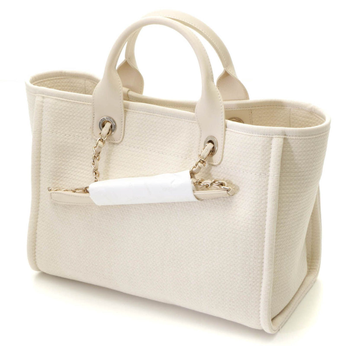 Chanel Deauville Small Shopping Bag White Handbag Canvas — view 2