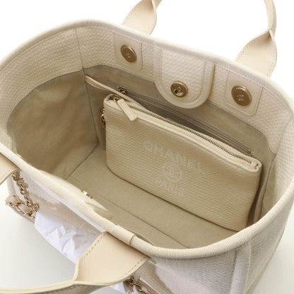 Chanel Deauville Small Shopping Bag White Handbag Canvas — view 8