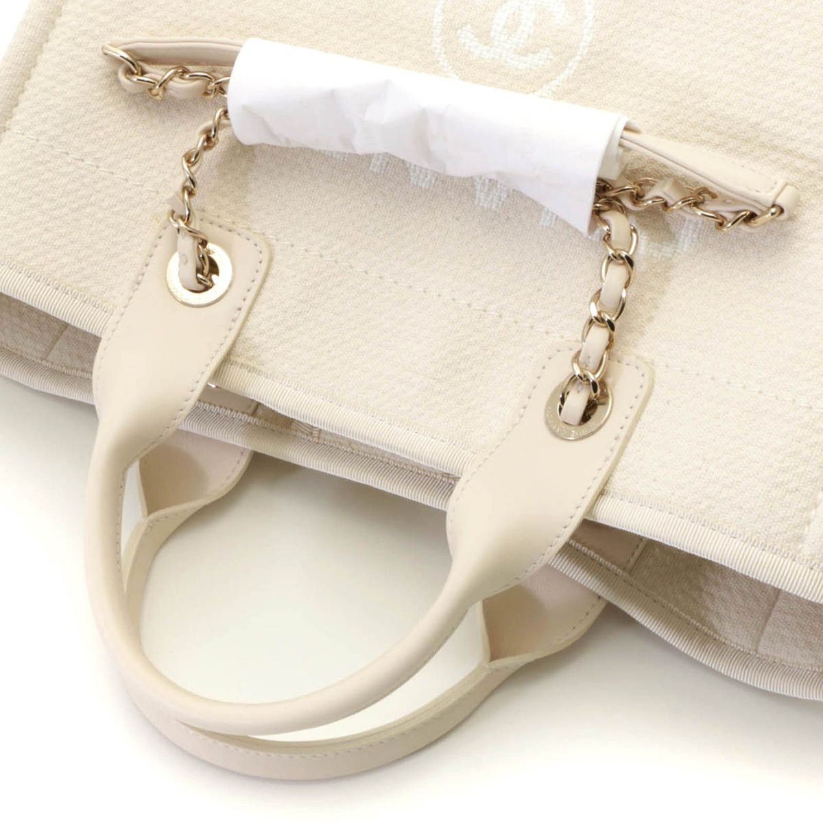 Chanel Deauville Small Shopping Bag White Handbag Canvas — view 4
