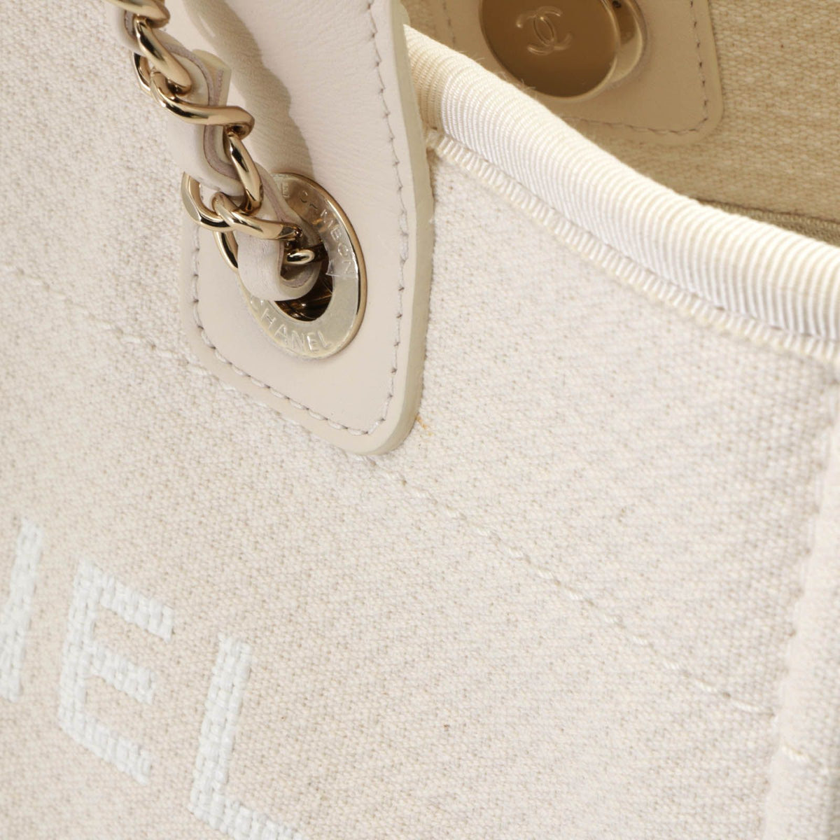 Chanel Deauville Small Shopping Bag White Handbag Canvas — view 5