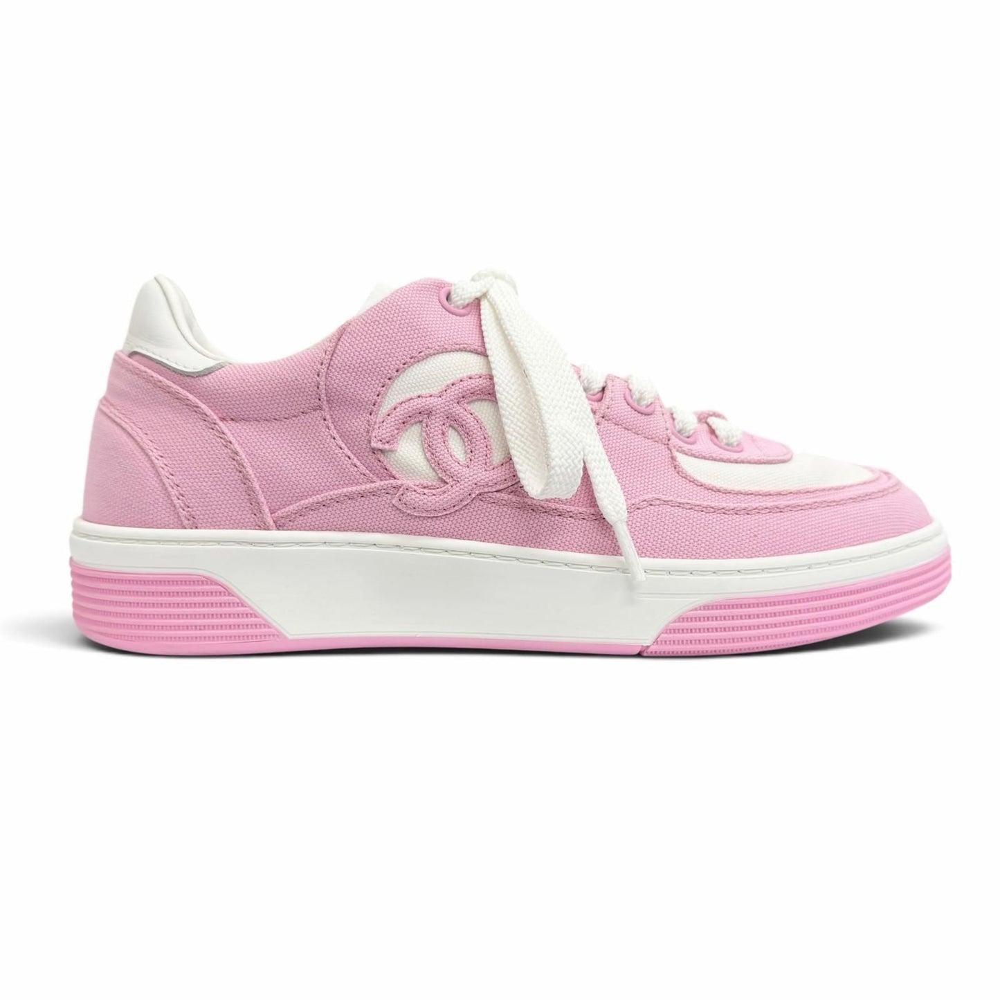 Chanel Canvas Leather CC Logo Bicolor Sneakers Pink White — view 6