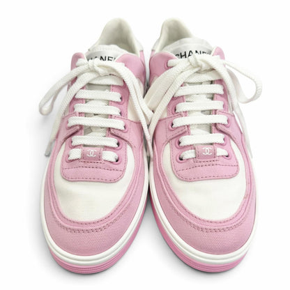 Chanel Canvas Leather CC Logo Bicolor Sneakers Pink White — view 2