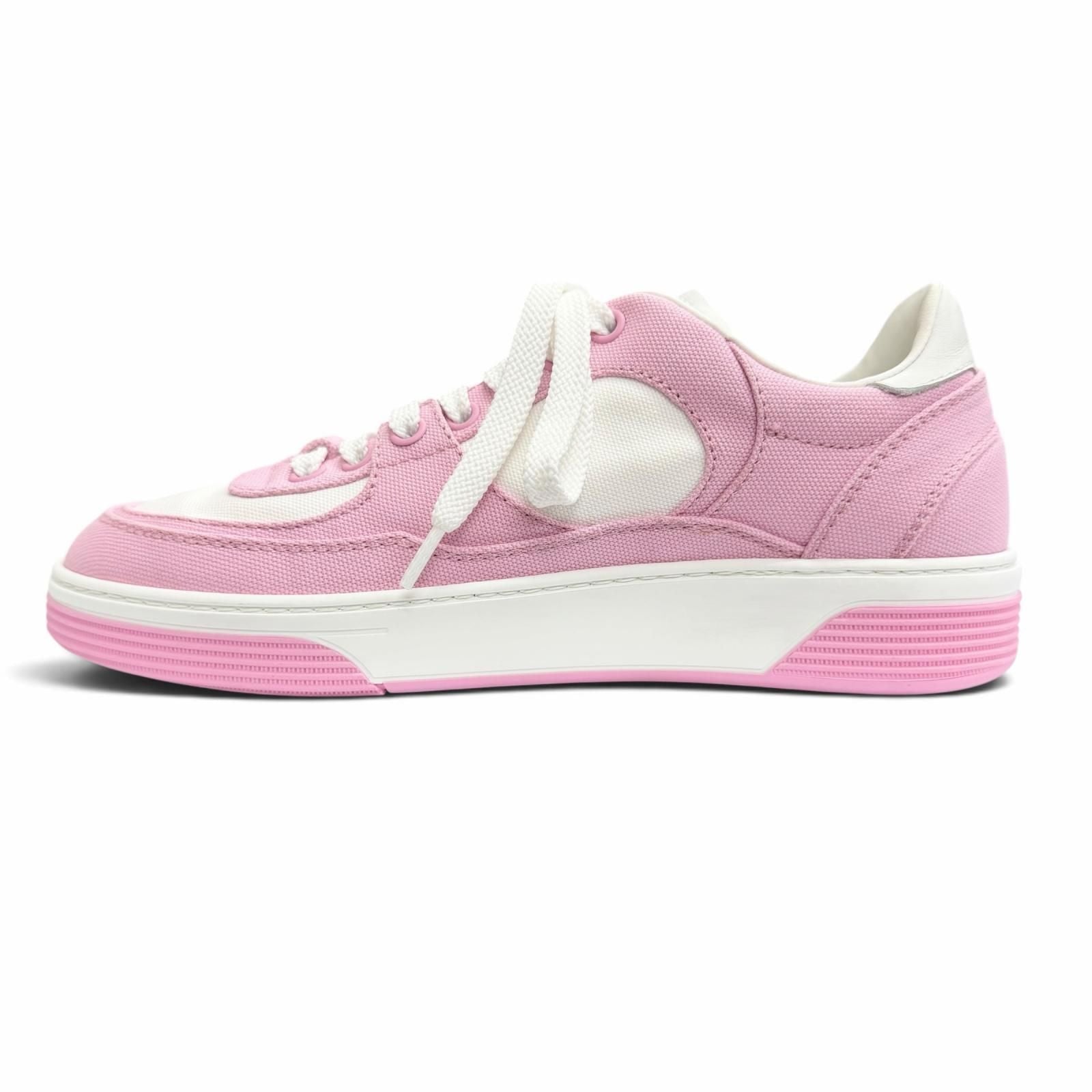 Chanel Canvas Leather CC Logo Bicolor Sneakers Pink White — view 5
