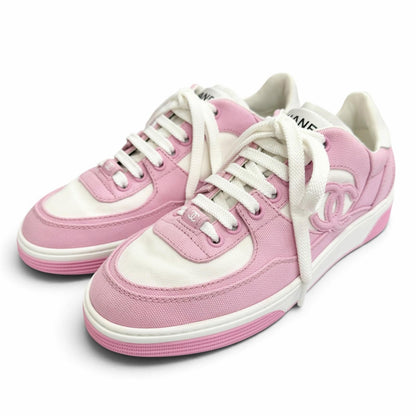 Chanel Canvas Leather CC Logo Bicolor Sneakers Pink White