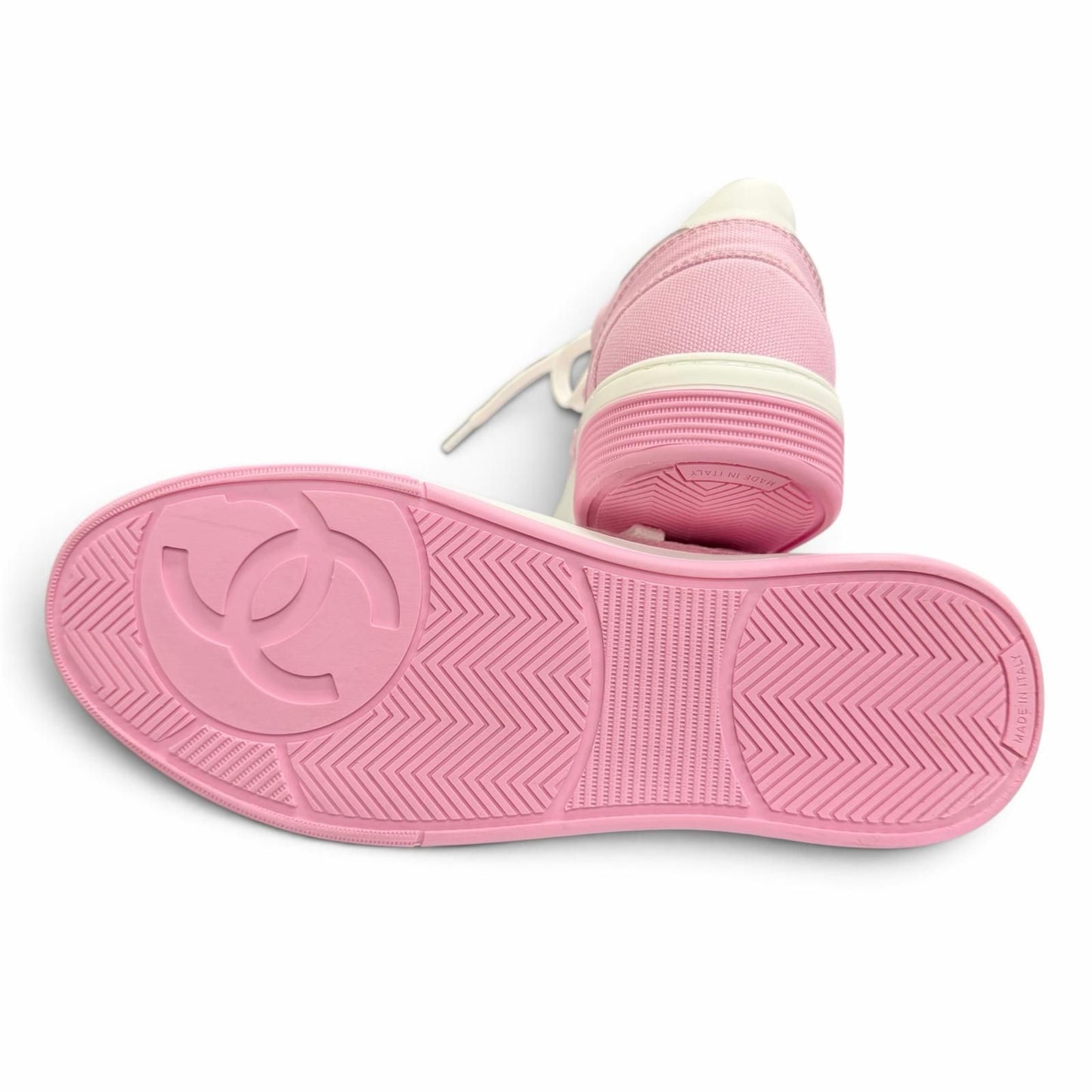 Chanel Canvas Leather CC Logo Bicolor Sneakers Pink White — view 4