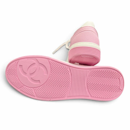 Chanel Canvas Leather CC Logo Bicolor Sneakers Pink White — view 4