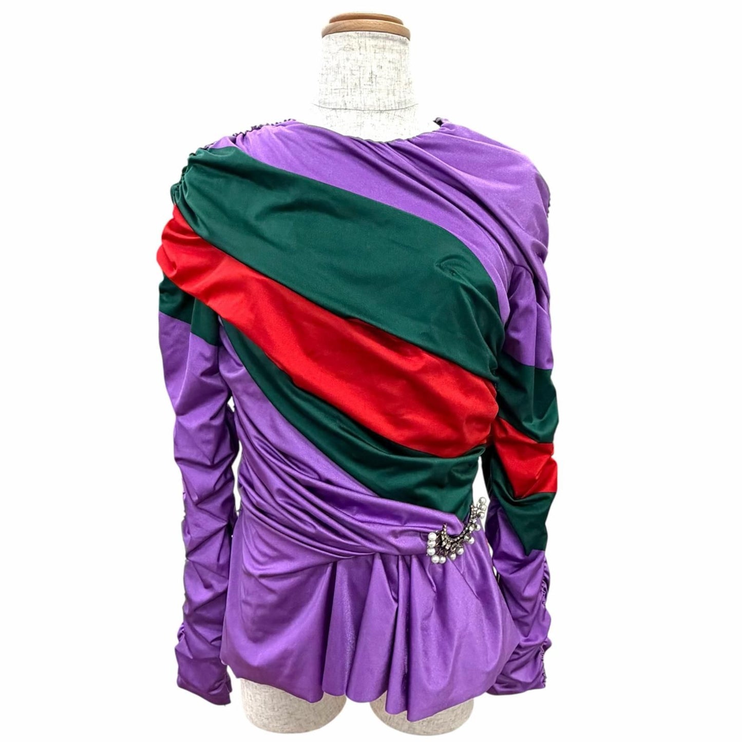 Gucci Sherry Line Shirred Drape Top with Brooch 44
