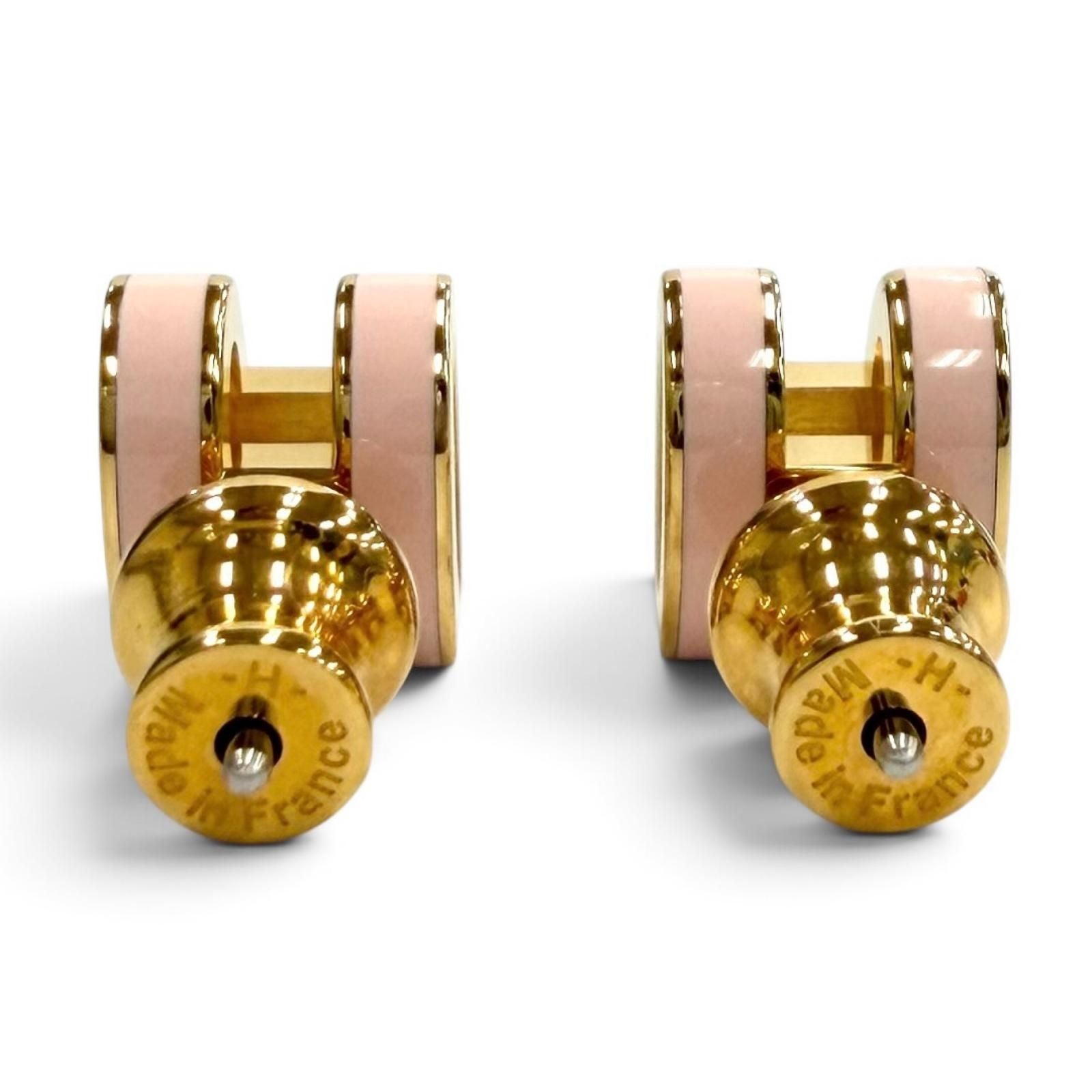 Hermes Earrings Mini Pop H Design Gold Pink — view 3