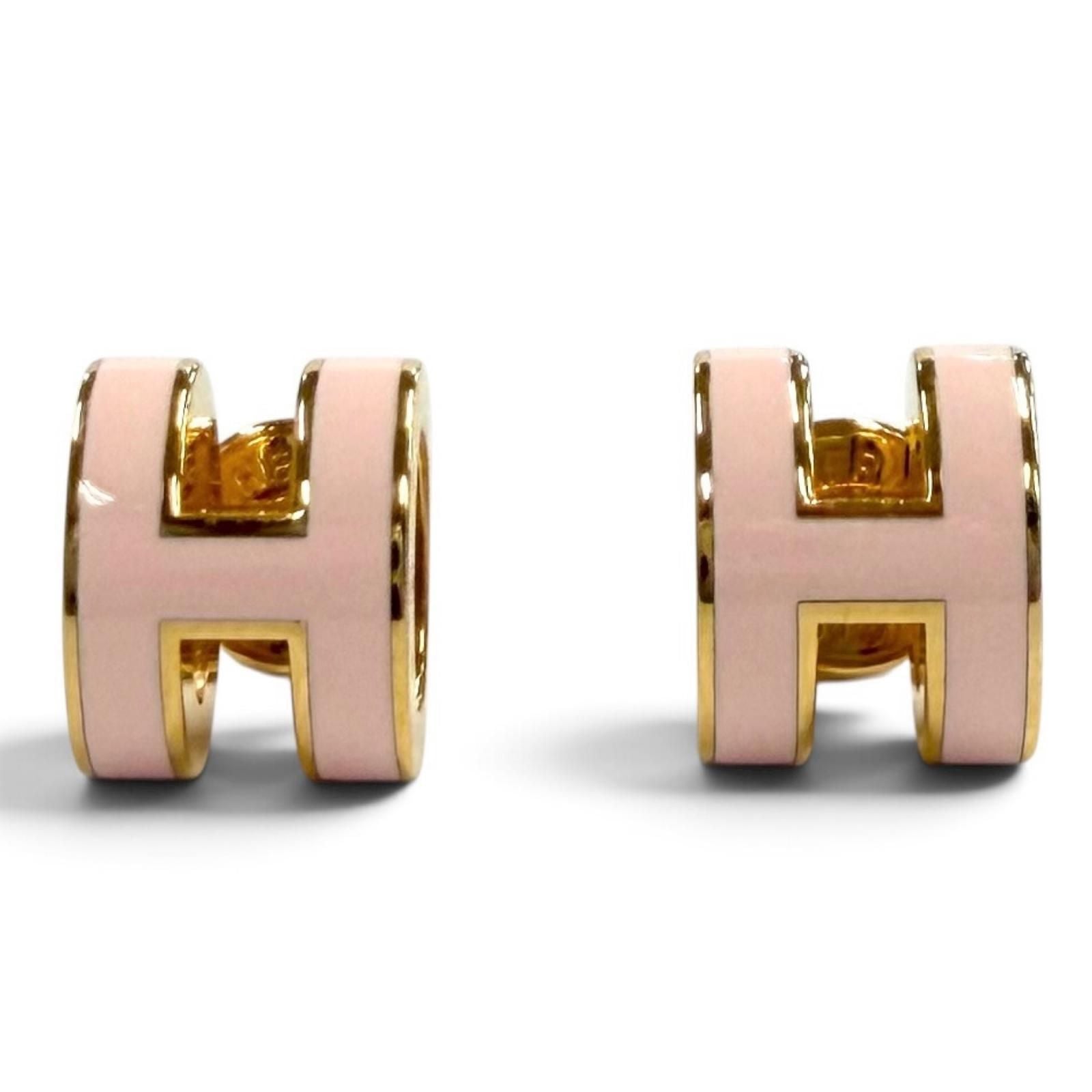Hermes Earrings Mini Pop H Design Gold Pink