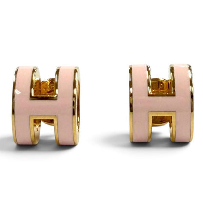 Hermes Earrings Mini Pop H Design Gold Pink