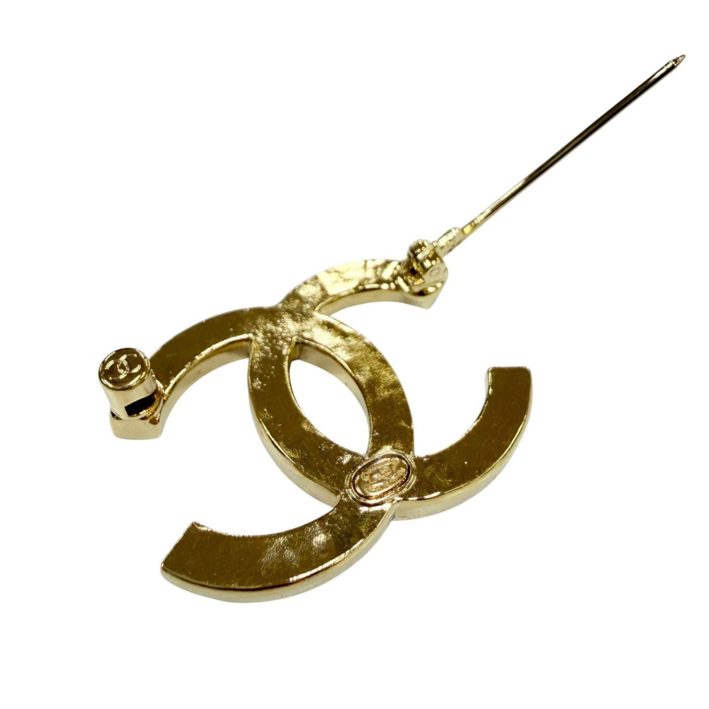 Chanel Metal CC Logo Rhinestone Brooch Gold — view 5