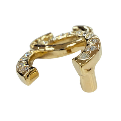 Chanel Metal CC Logo Rhinestone Brooch Gold — view 3