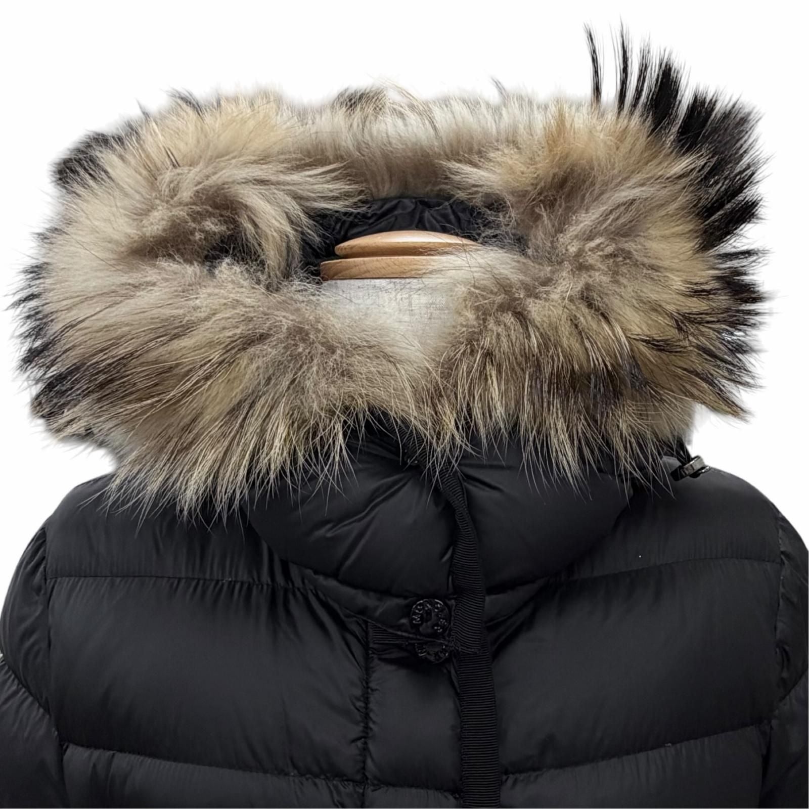 Moncler Hermifur Elmifur Logo Patch Fur Hooded Down Coat Black — view 2