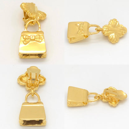Fendi Bag Pumps Motif Earrings Asymmetric Gold Polished Metal Clip on Vintage — view 5