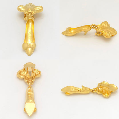 Fendi Bag Pumps Motif Earrings Asymmetric Gold Polished Metal Clip on Vintage — view 4