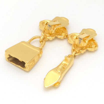 Fendi Bag Pumps Motif Earrings Asymmetric Gold Polished Metal Clip on Vintage — view 3