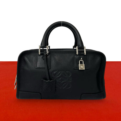 Loewe With Key Amazona 28 Anagram Log Leather Mini Boston Bag Black