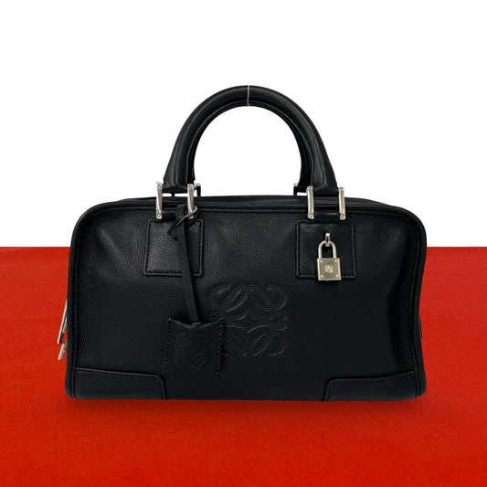 Loewe With Key Amazona 28 Anagram Log Leather Mini Boston Bag Black