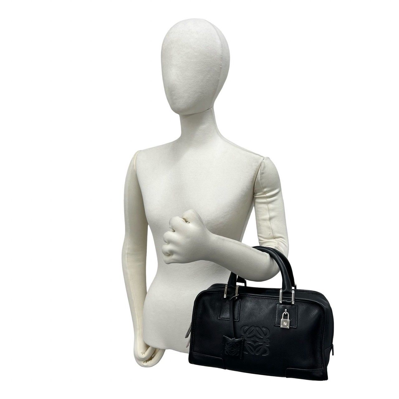 Loewe With Key Amazona 28 Anagram Log Leather Mini Boston Bag Black — view 2