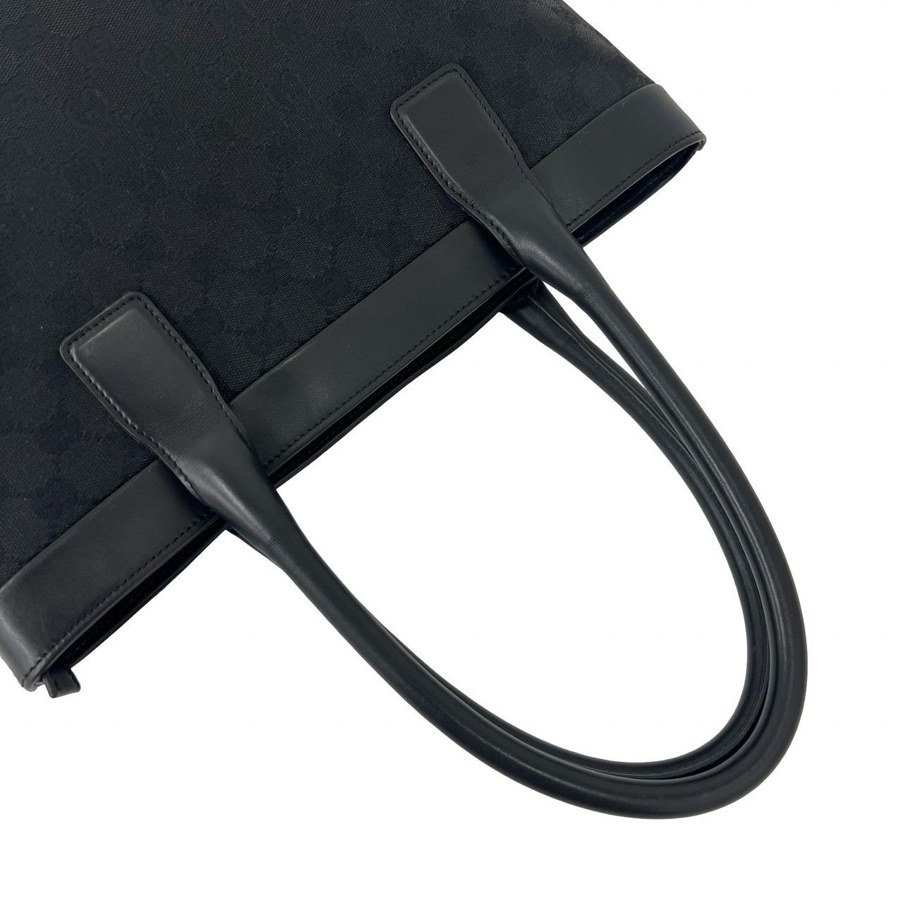 Gucci GG Logo Pattern Canvas Leather Tote Shoulder Bag Black — view 4