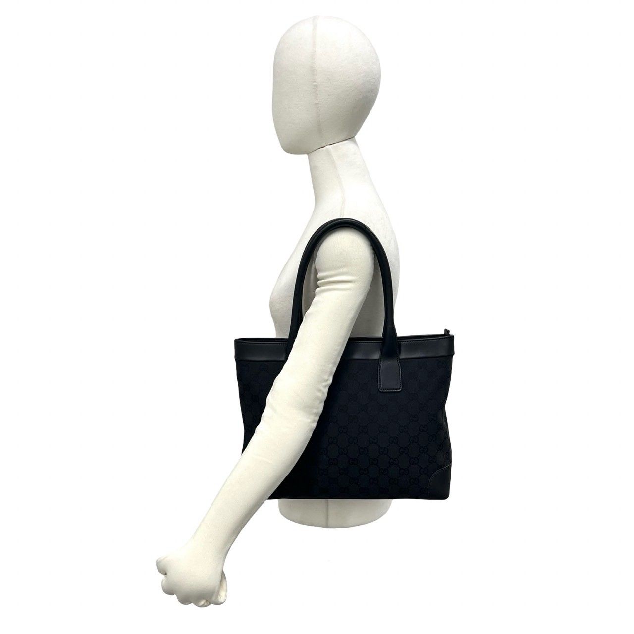Gucci GG Logo Pattern Canvas Leather Tote Shoulder Bag Black — view 2