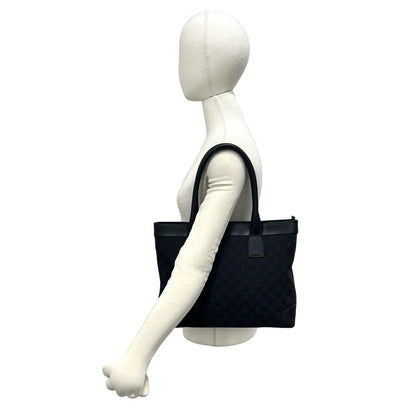 Gucci GG Logo Pattern Canvas Leather Tote Shoulder Bag Black — view 2