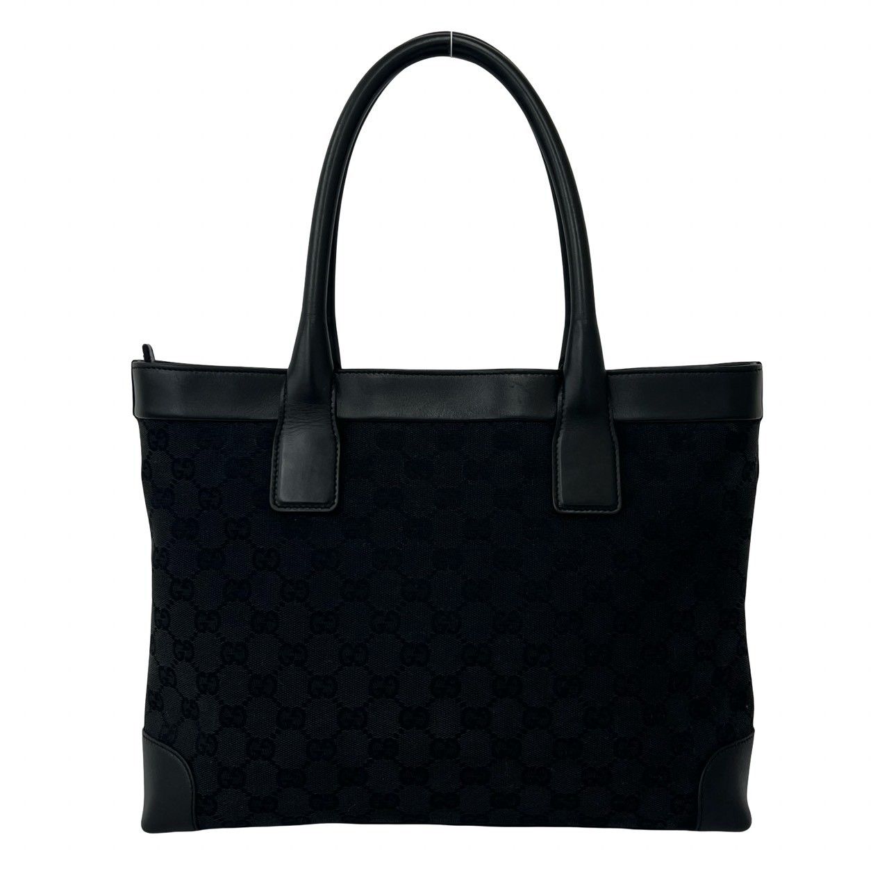 Gucci GG Logo Pattern Canvas Leather Tote Shoulder Bag Black — view 3