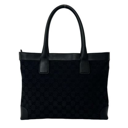 Gucci GG Logo Pattern Canvas Leather Tote Shoulder Bag Black — view 3
