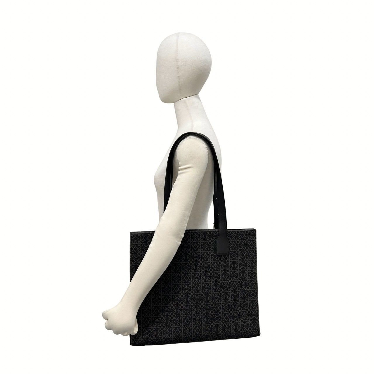Loewe Buckle Horizontal Anagram All Over Print Canvas Leather Tote Bag Black — view 2