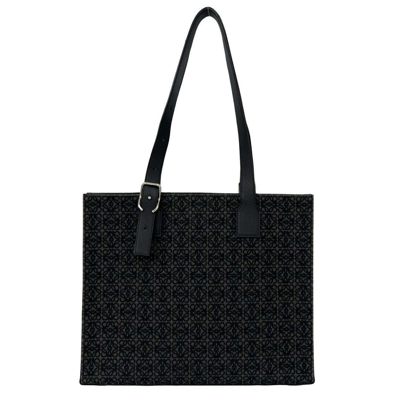 Loewe Buckle Horizontal Anagram All Over Print Canvas Leather Tote Bag Black — view 3