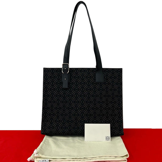 Loewe Buckle Horizontal Anagram All Over Print Canvas Leather Tote Bag Black