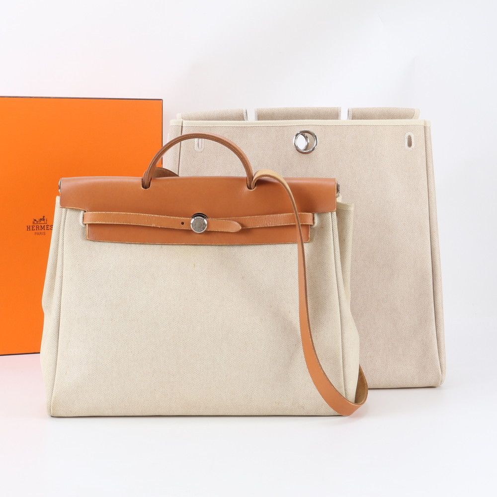Hermes Herbag MM Leather Toile H 2-Way Shoulder Bag Business