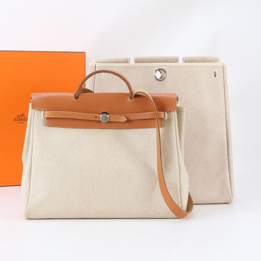 Hermes Herbag MM Leather Toile H 2-Way Shoulder Bag Business
