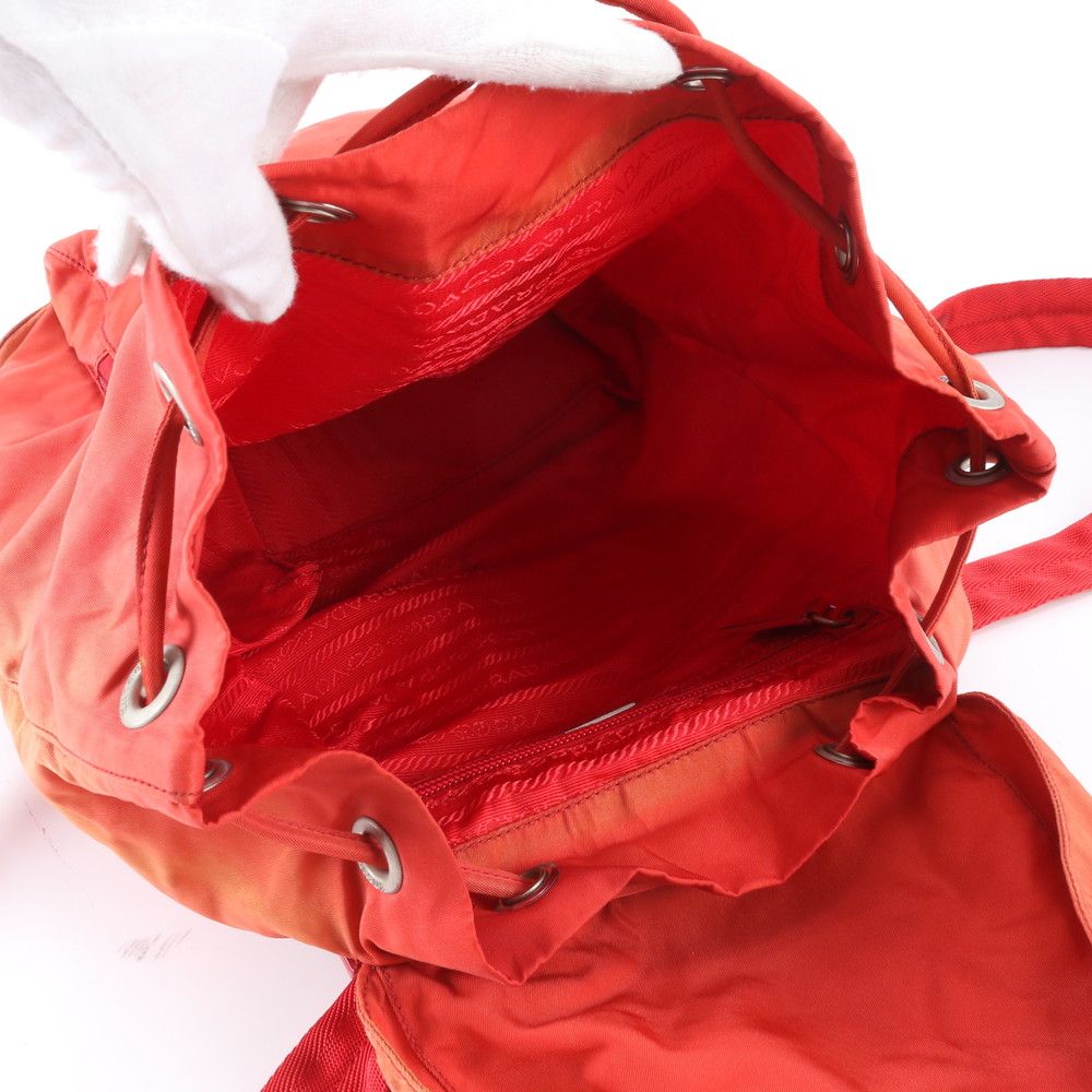 Prada Tessuto Nylon Triangle Logo Leather Backpack Shoulder Bag — view 7