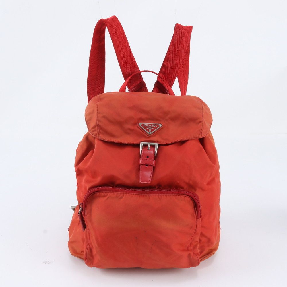 Prada Tessuto Nylon Triangle Logo Leather Backpack Shoulder Bag