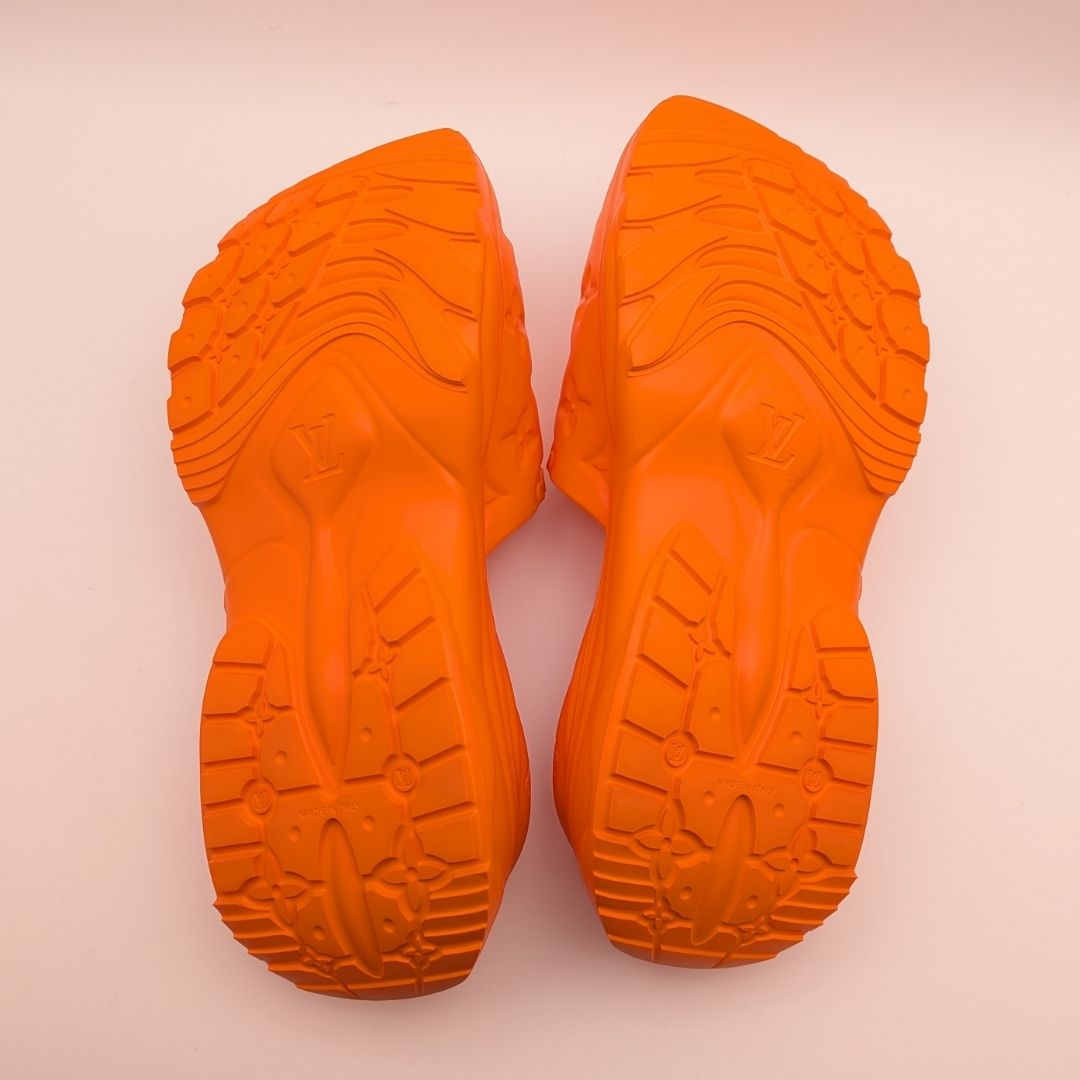 Louis Vuitton Monogram Embossed Orange Rubber Sandals — view 6