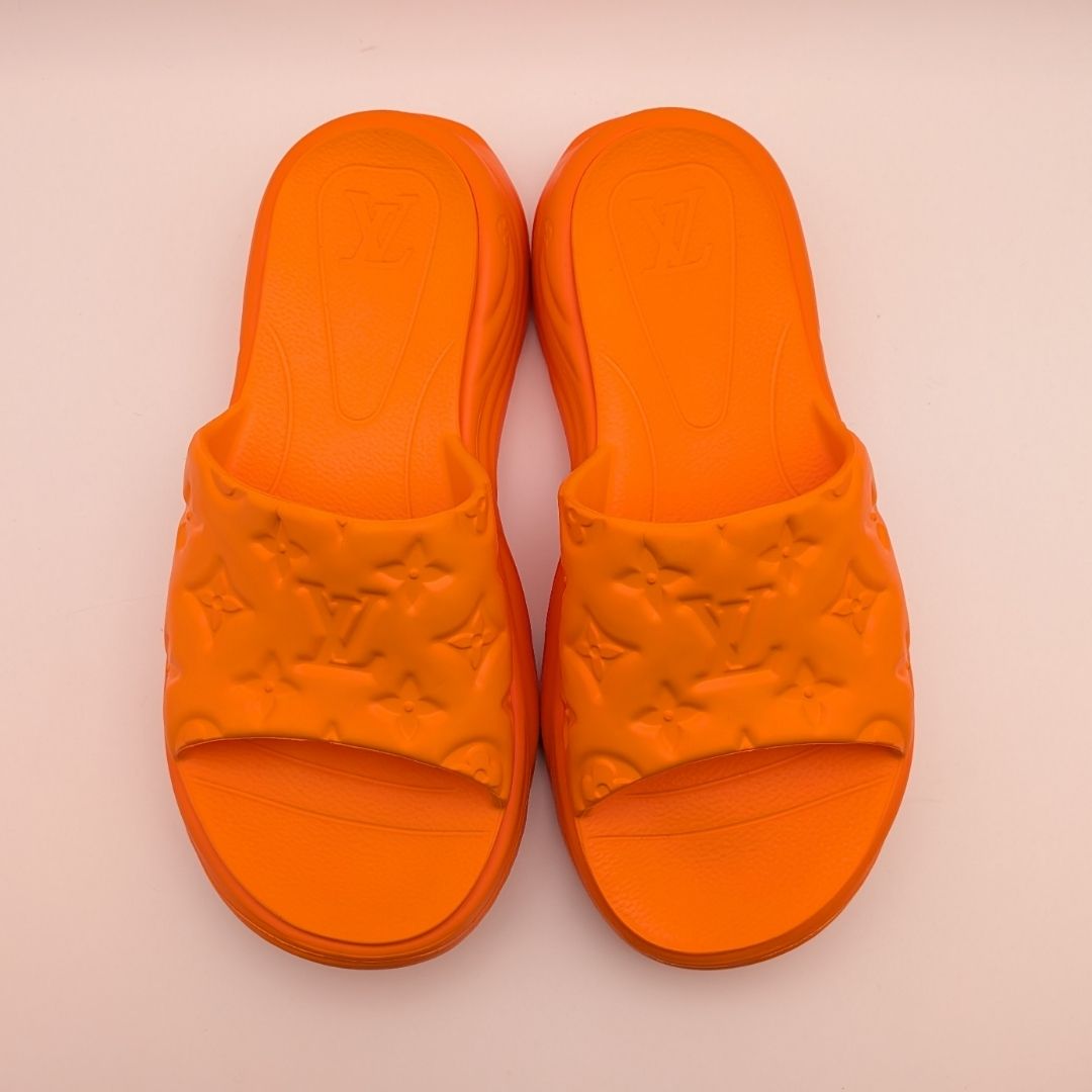 Louis Vuitton Monogram Embossed Orange Rubber Sandals — view 5