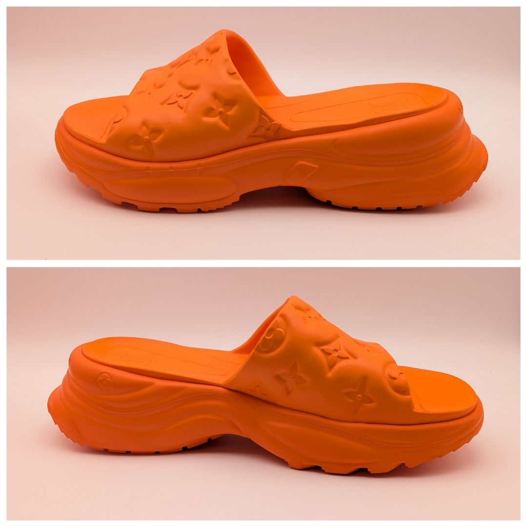 Louis Vuitton Monogram Embossed Orange Rubber Sandals — view 2